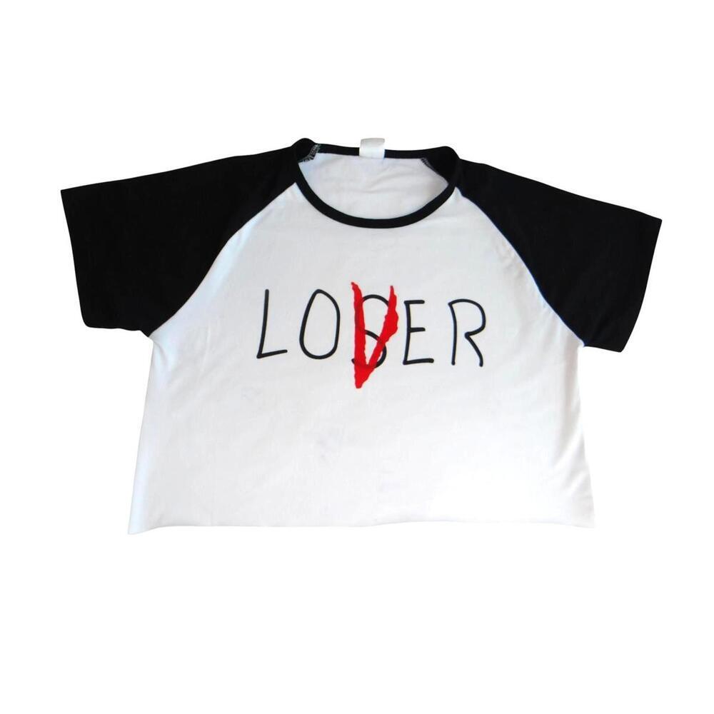 Unique Lover\Loser Graphic‎ Crop Top - Black & White - Size XL